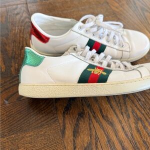 White Sneakers with Red and Green Stripes
